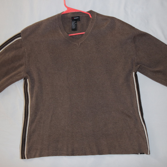 NY Basics V-Neck Sweater Striped Sides Sleeves - Picture 3 of 8